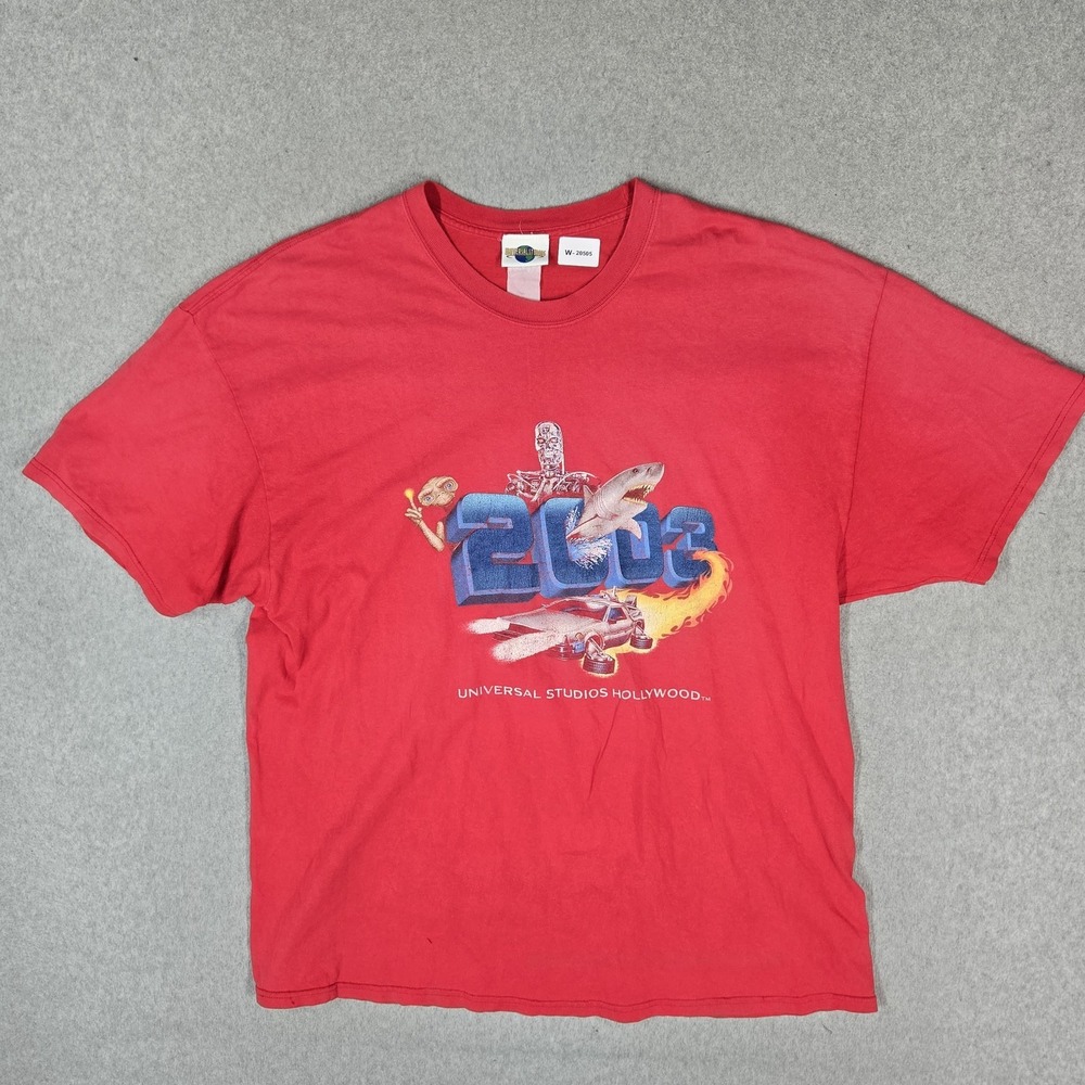 VINTAGE Universal Studios Men Shirt Red Y2K ET Alien Movie Promo Short Sleeve